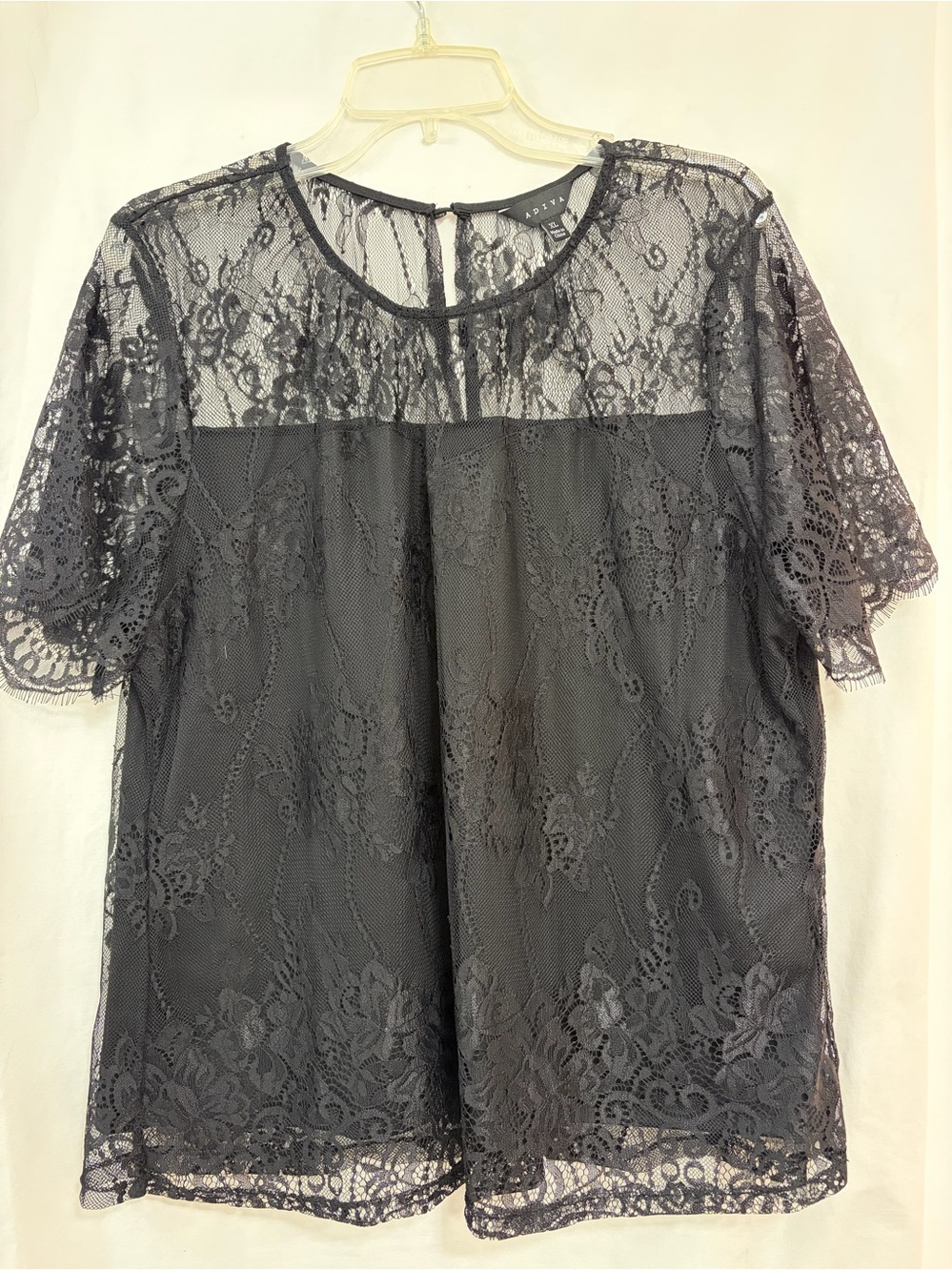 Adiva Black Lace Short Sleeve Blouse